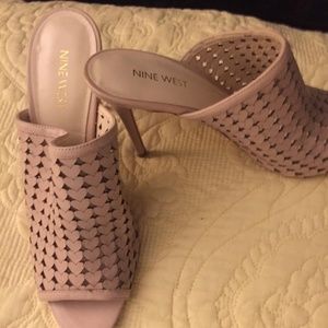 Nine West Tan Open Toe Heels, Heart Eyelet Cutouts